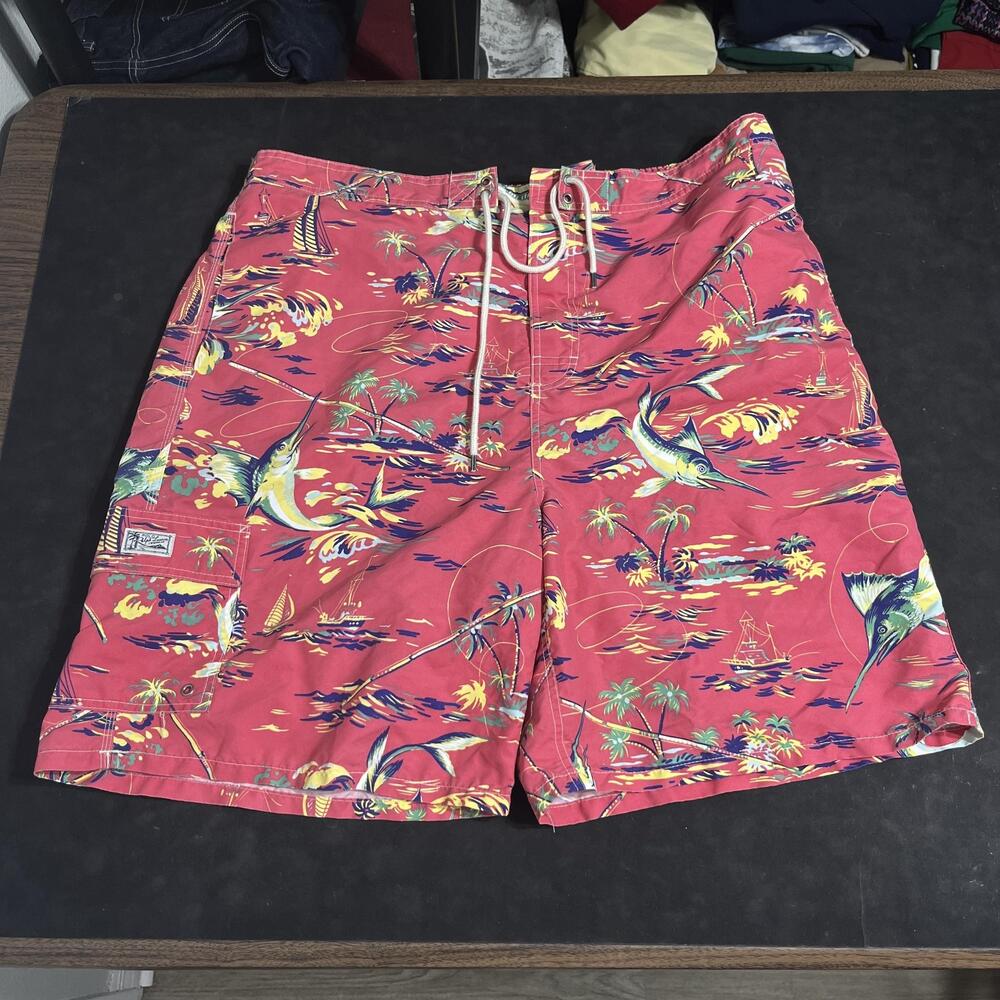 Polo Ralph Lauren Swim Trunks Mens 3XLT Red Marlin Hawaiian Tropical Mesh Lined